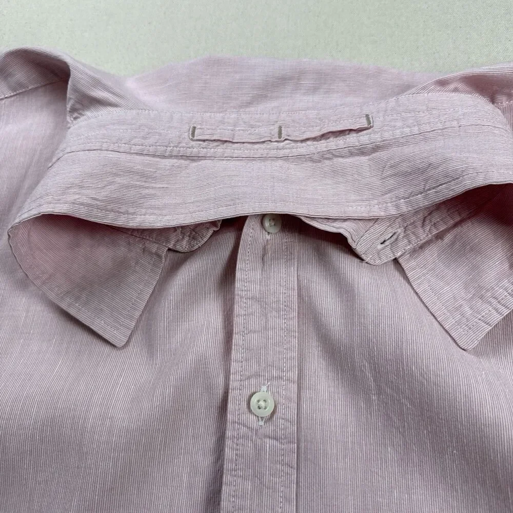Banana Republic Men XXL Pink Striped Cotton Linen Short Sleeve Button Down Shirt